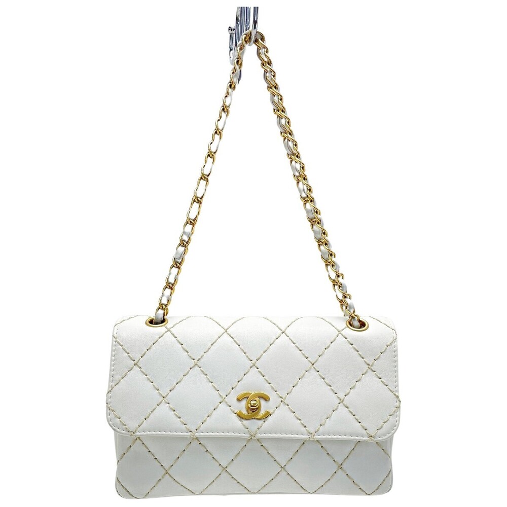 CHANEL Matelasse Wild Stitch White Chain Shoulder Bag